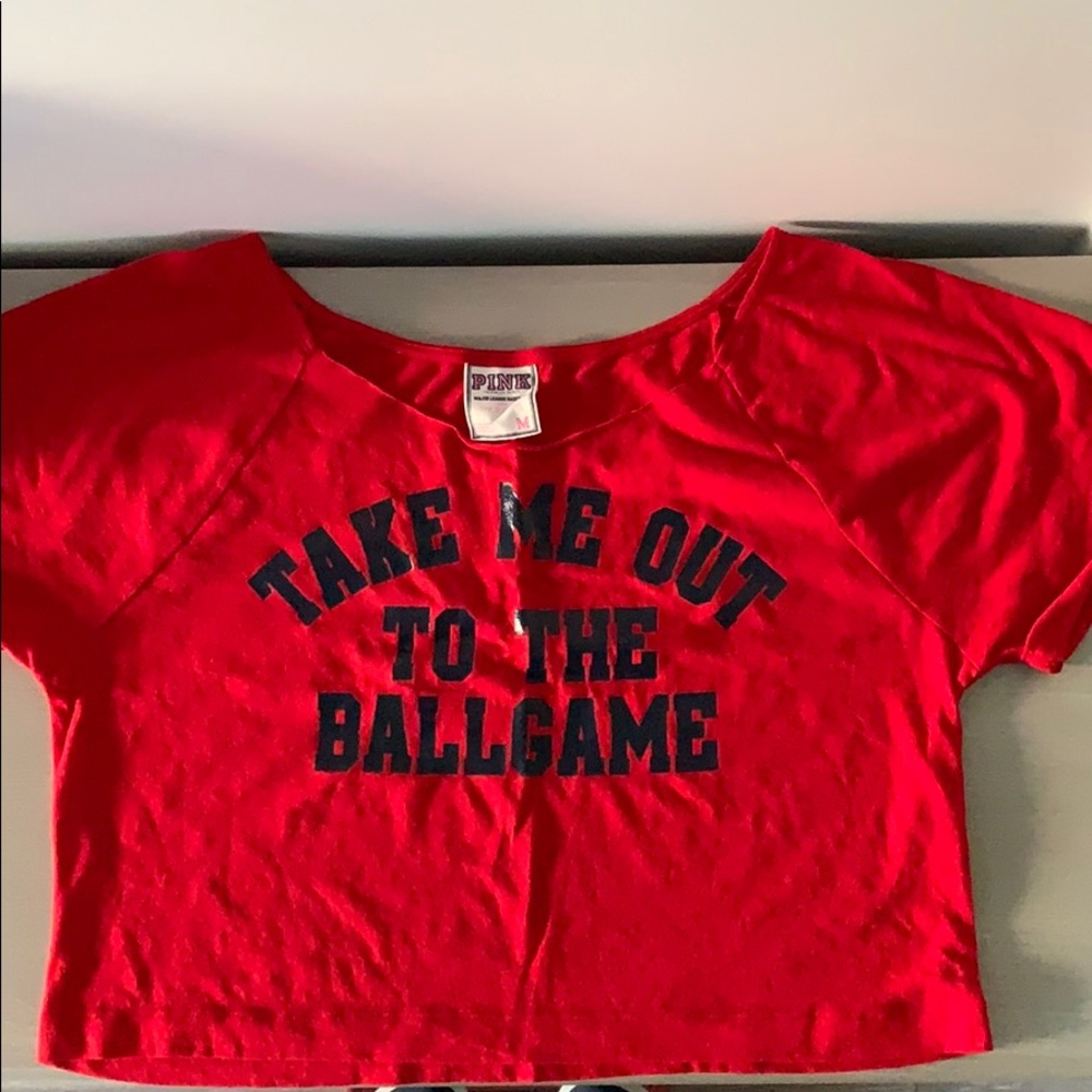 Cropped pink angels baseball shirt